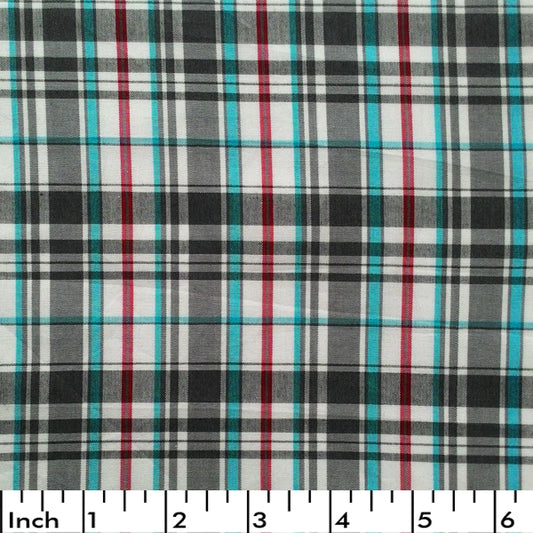 M43.0 - Black, teal and red plaid fabric