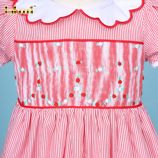 Smocked Dress In Red White Neck For Girl - DR3613