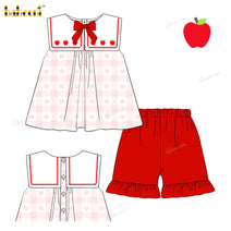 Girl Outfit With Tiny Apple Hand Embroidered - DR3946