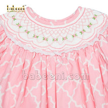 Cute geometric embroidered girl pink lattice bubble- DR 3024