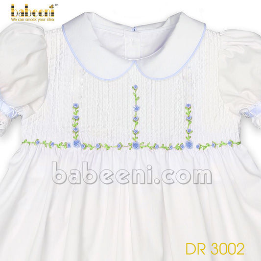 White Flower Pin-tuck embroidery girl dress - DR 3002