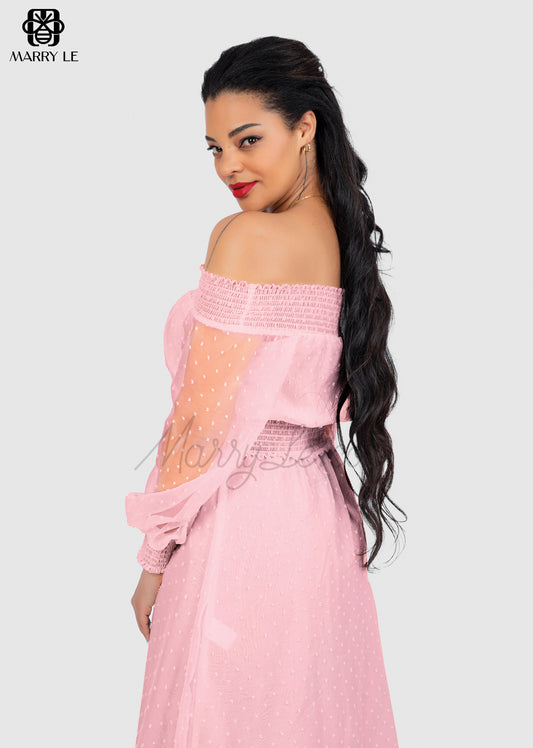 BABY PINK OFF SHOULDER SMOCKED DRESS FOR WOMEN - MD321