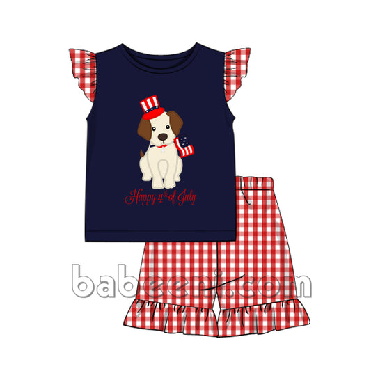 Beautiful American dog applique outfit for little girl  - DR 2653