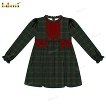 Honeycomb Smocked Dress Long Sleeve 2 Red Bow For Girl - DR3720