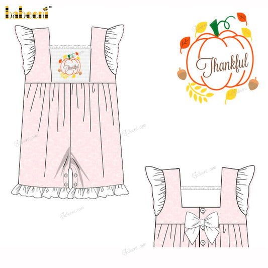 Girl Pink Shortall Hand Embroidered Pumpkin - DR4001