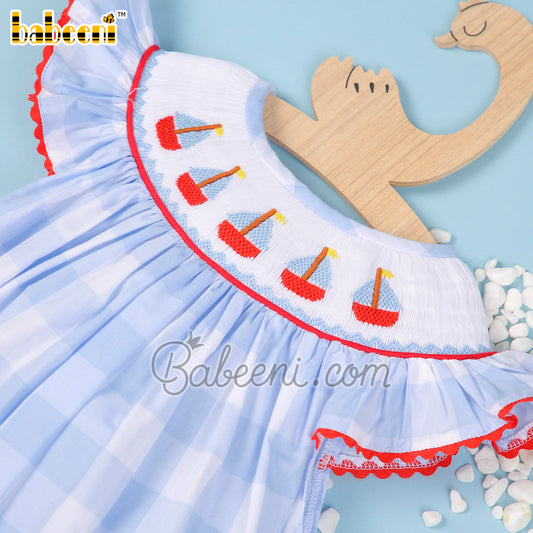 Sailboat hand smocked girl bishop dress - DR 3440