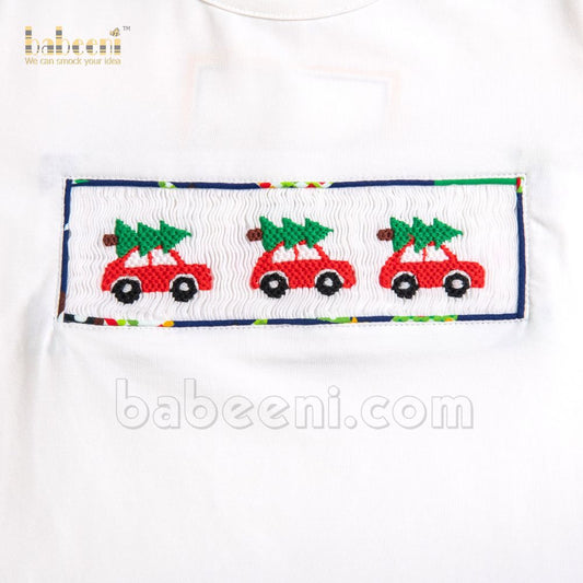 Lovely Christmas tree and car smocked girl set - DR 3085