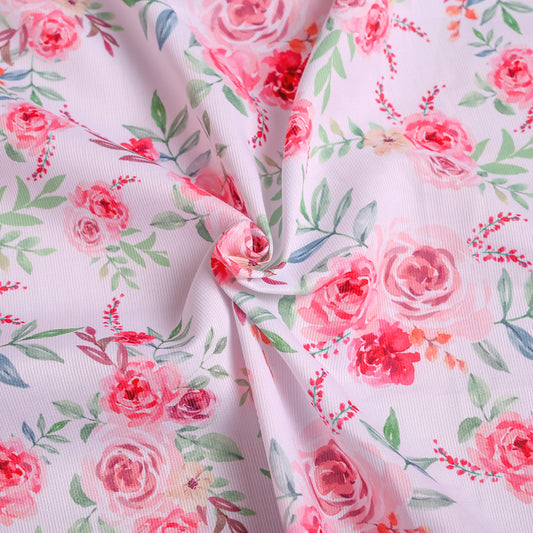 F49- Pink floral  printed in pique 4.0 fabric