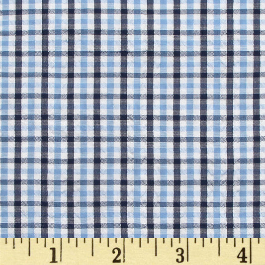 XB5 - paleblue navy gingham seersucker