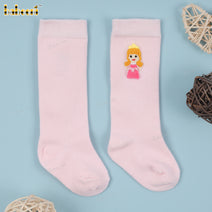 Kid Sock In Pink Princess Embroidered - HS38