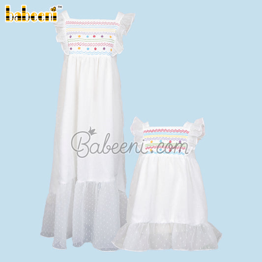 Colorful geometric hand embroidery mommy & me dress - MM 126