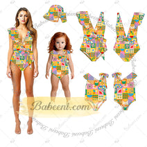 1-pieces Swimwear For Girl Colorful Spring-Summer pattern with a ribbon - DR4195