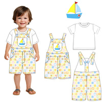 Boy 4.0 linen print with ship hand embroidery - DR4161