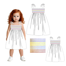 Girl dress with colorful horizontal lines hand embroidery - DR4164