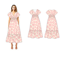 Lady dress with pink flower woven 4.0 printing - DR4168