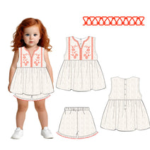 Girl dress with flower machine embroidery and neckline hand embroidery - DR4158